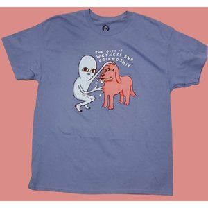 Strange Planet Alien and Dog "The Gift is Wetness and Friendship" XL Shirt